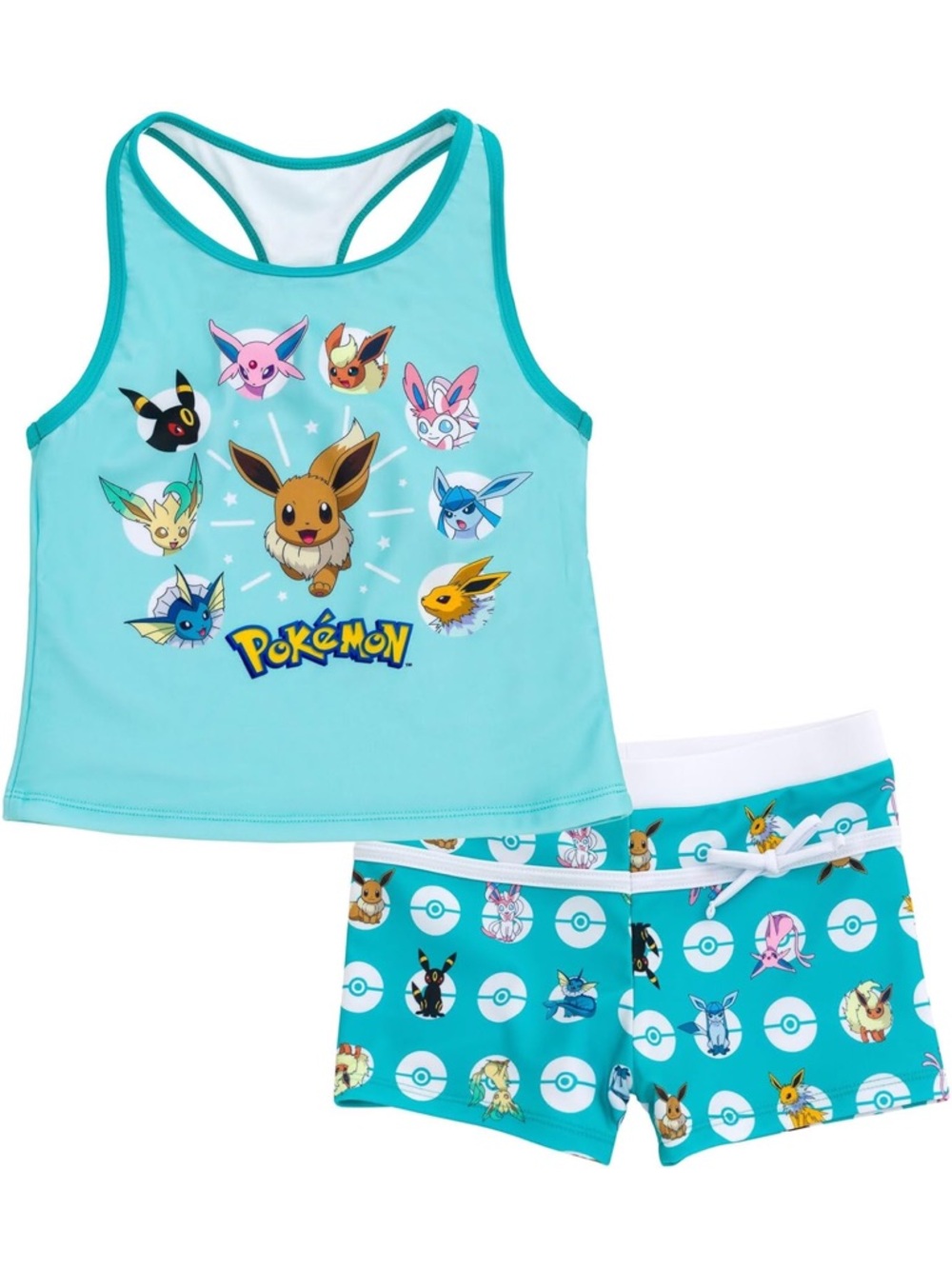 NWT Pokemon Eevee Girls Racerback Tankini Bathing Suit  Size 4 UPF 50+